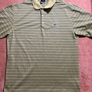 Nike Polo Dri Fit UV Men Large Lime Green Black Stripe Kelly Plantation Polo (W)
